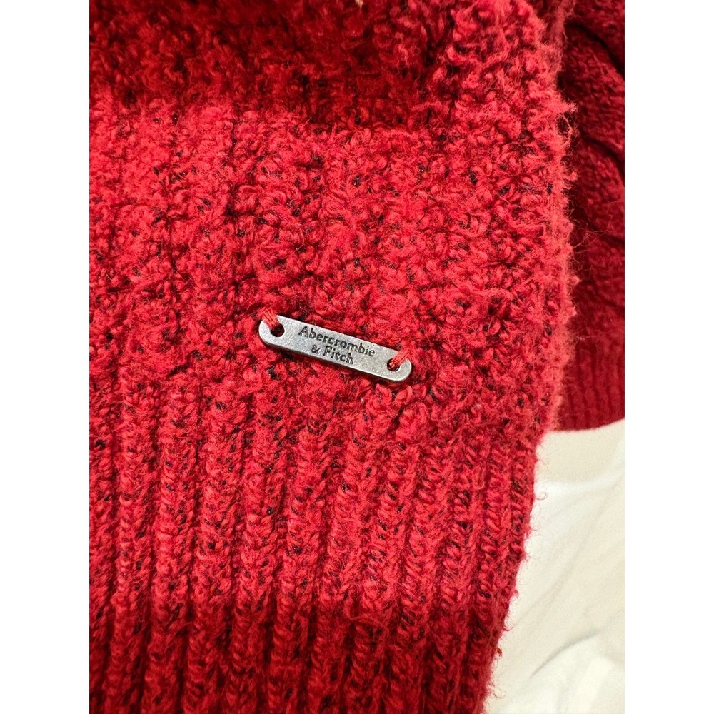 Abercrombie Fitch Red Cable Knit Crewneck Sweater Cozy Casual Women's Large - Picture 2 of 6